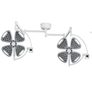 Petal-shaped surgical light with 56 LEDs delivering 160,000 lux, ≥120cm depth, 130-350mm spot diameter