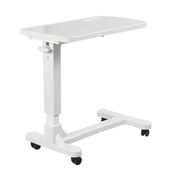 height-adjustable medical table (840-1040mm) with ABS desktop, pneumatic lift, steel frame, locking casters for hospital dining/therapy use