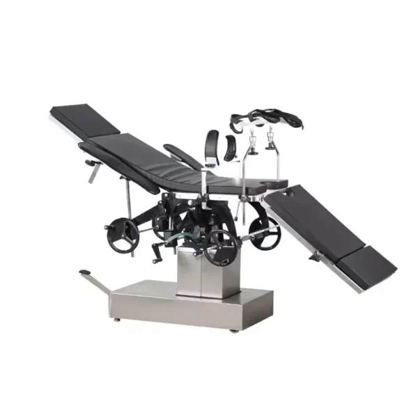 Basic manual hydraulic operating table with side handles and steel spray top