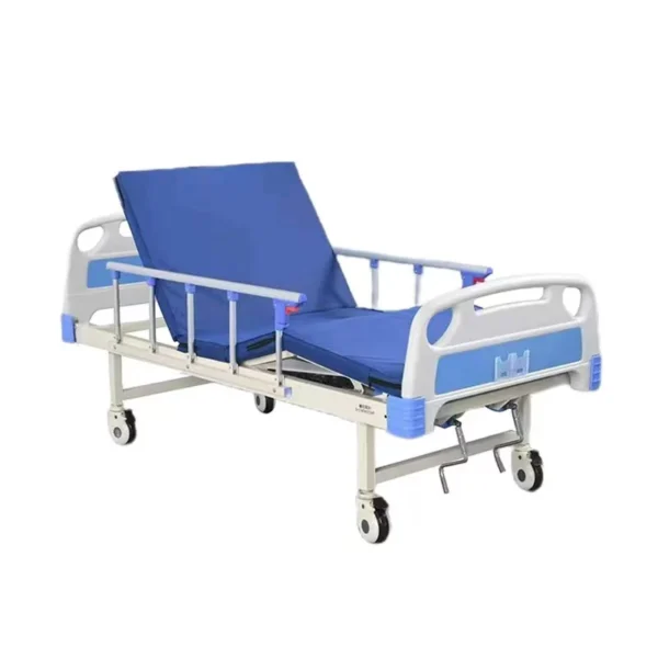 Double crank medical bed with removable white ABS headboard and footboard