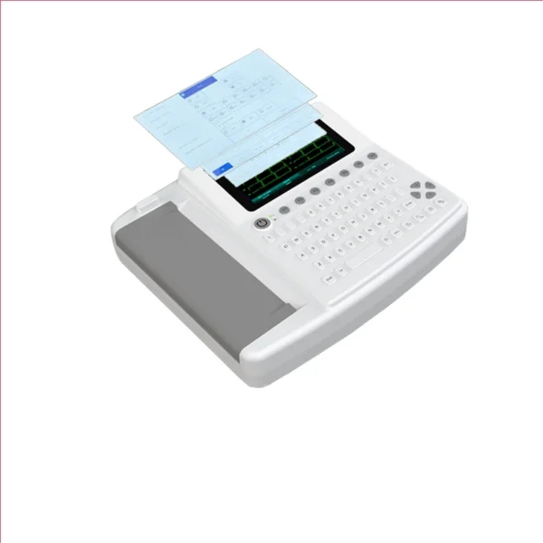 12-lead ECG waveforms with automatic interpretation on color screen