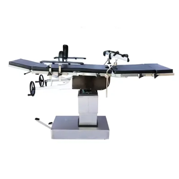 Operating table leg section with 50×48cm plate and round opening for surgical access