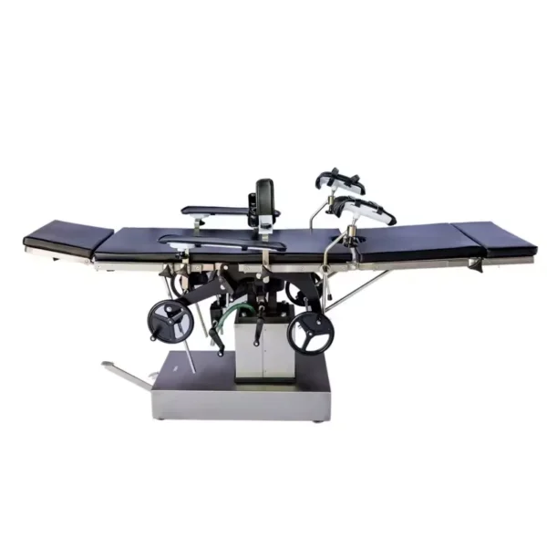 Medical staff adjusting surgical table to Trendelenburg position
