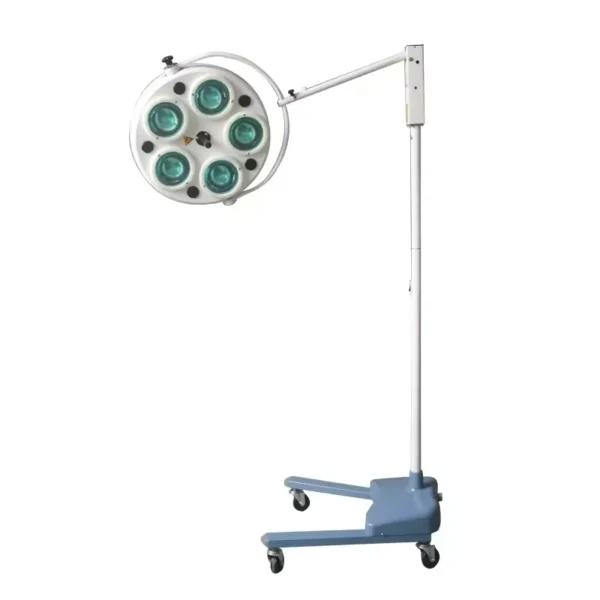 Mobile surgical halogen light with 5-hole design and 25 bulbs for precise illumination in operating rooms and clinics