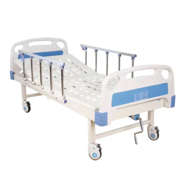 Single crank manual hospital bed with 0-75° adjustable backrest and side rails